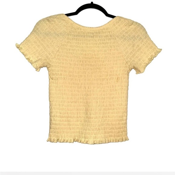 Aritzia Wilfred Free Short Sleeve Smocked Yellow Crop Top - Picture 2 of 3